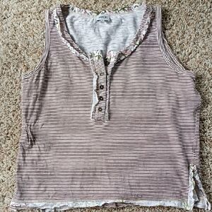 Buckle Brown Striped Tank Top with Button Detail